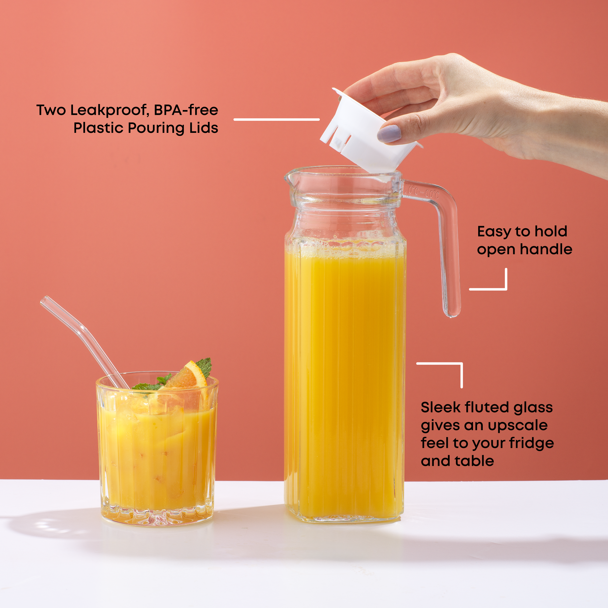 JoyJolt carafe en verre 1,18 L 40 oz avec couvercles