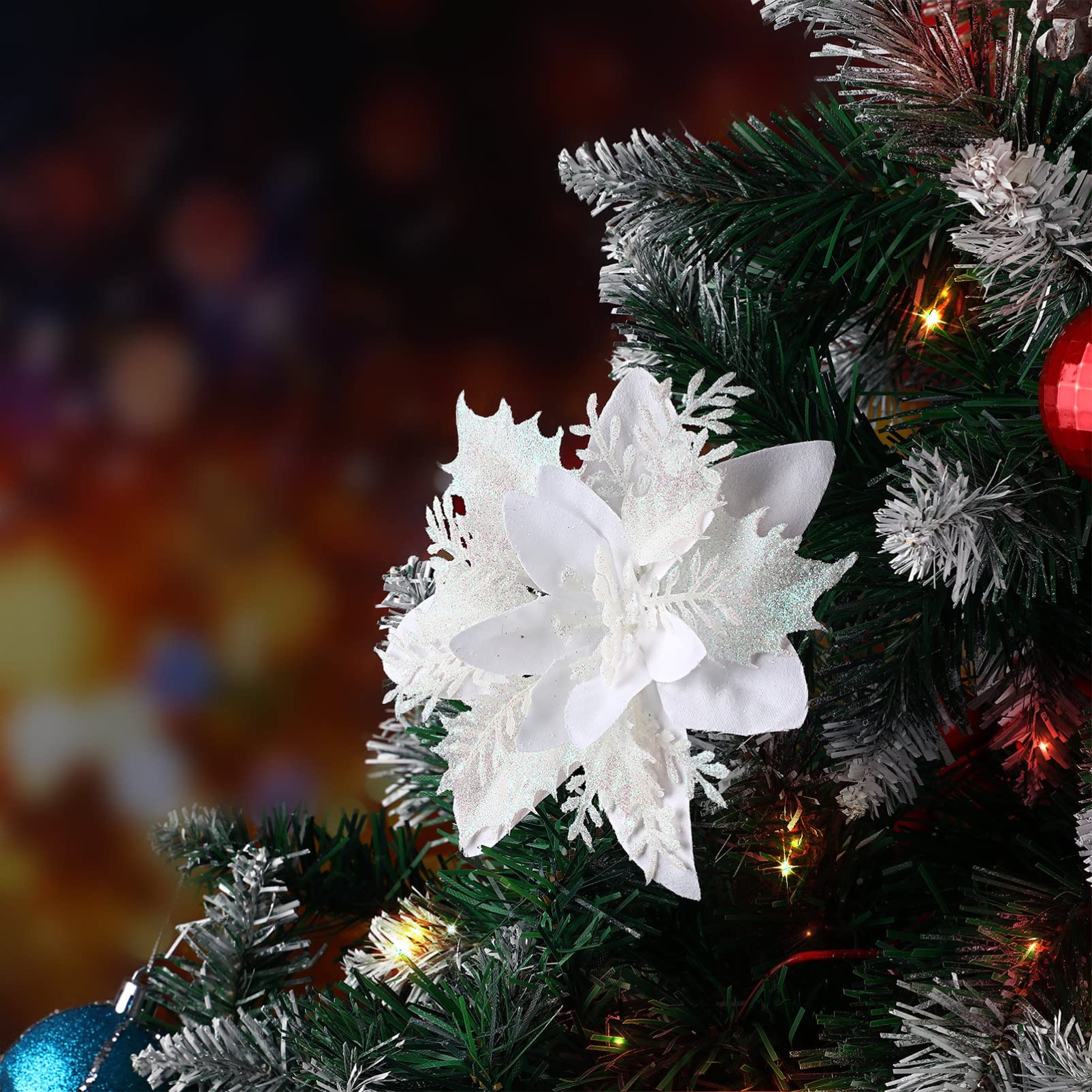 Alipis 12Pcs fleurs artificielles poinsettia blanches 12 pièces paillettes