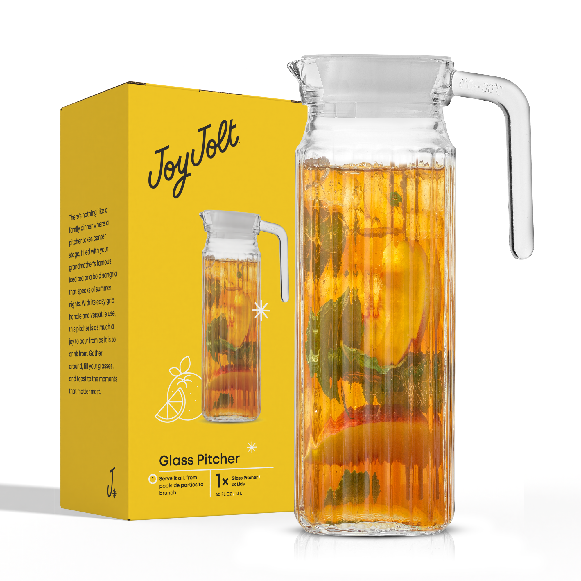 JoyJolt carafe en verre 1,18 L 40 oz avec couvercles