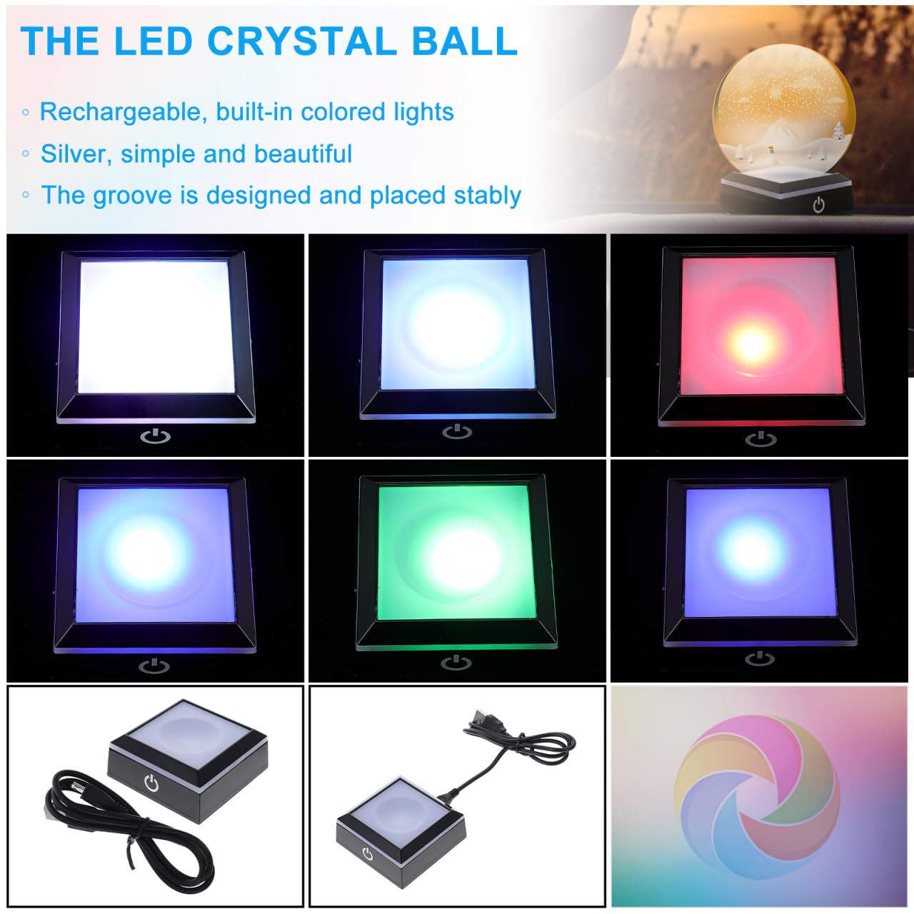 Alipis socle lumineux carré boule cristal plastique