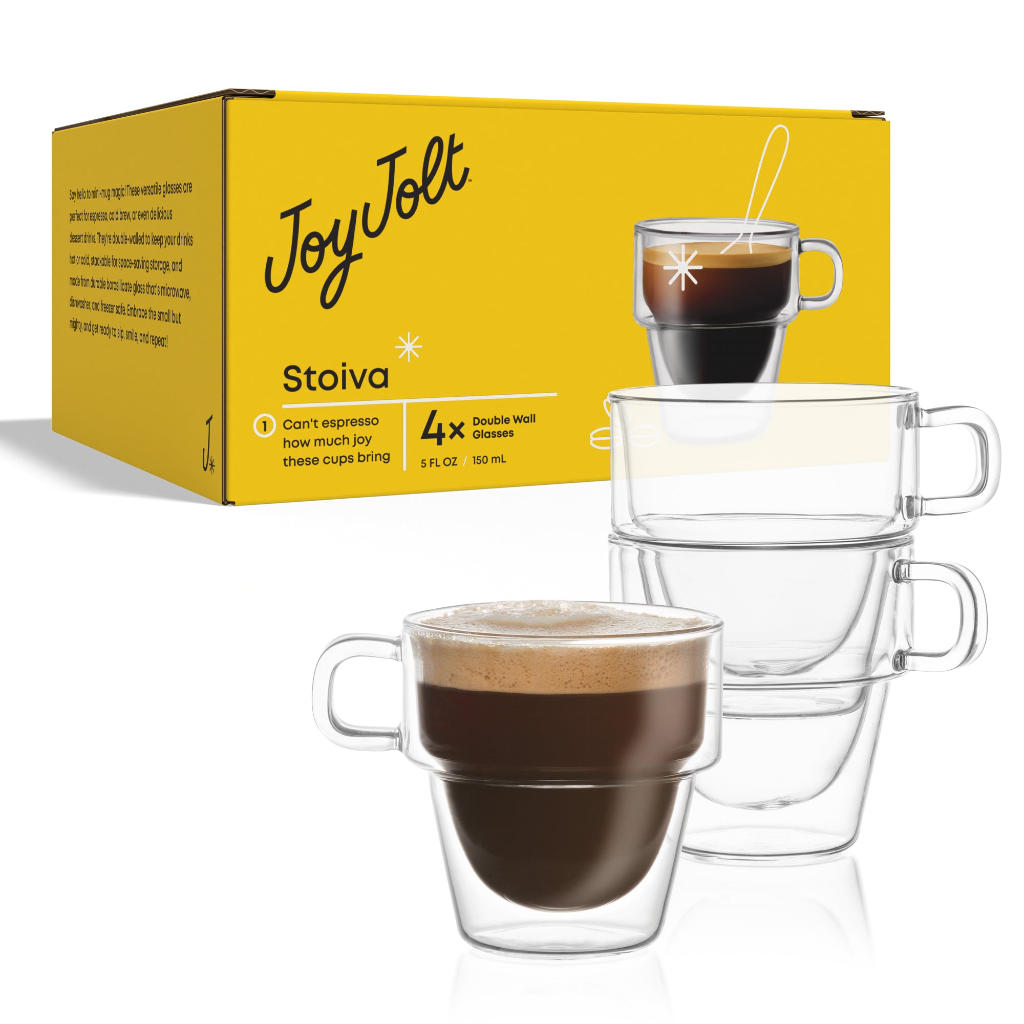 JoyJolt Stoiva verre espresso double paroi 15 cl lot 4