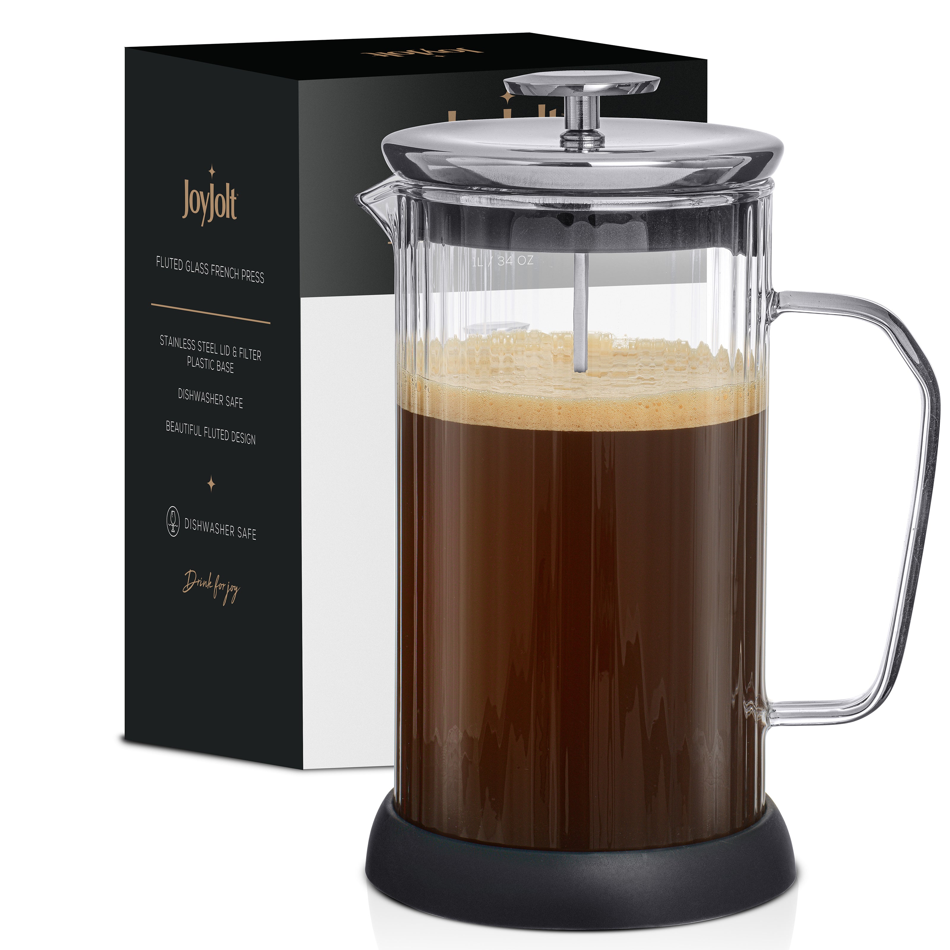 JoyJolt cafetière à piston cannelée 33.8 oz verre