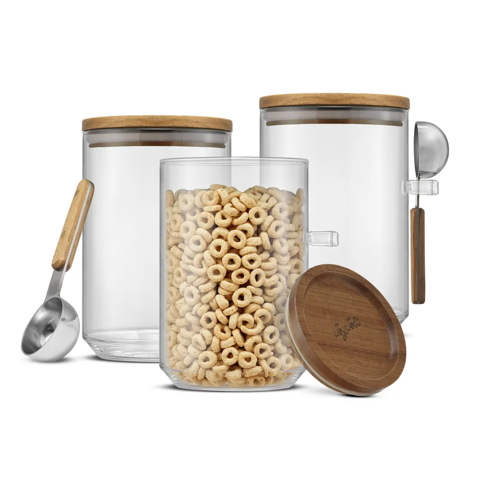 JoyJolt Holden bocaux verre couvercle bois lot de 3 95 cl
