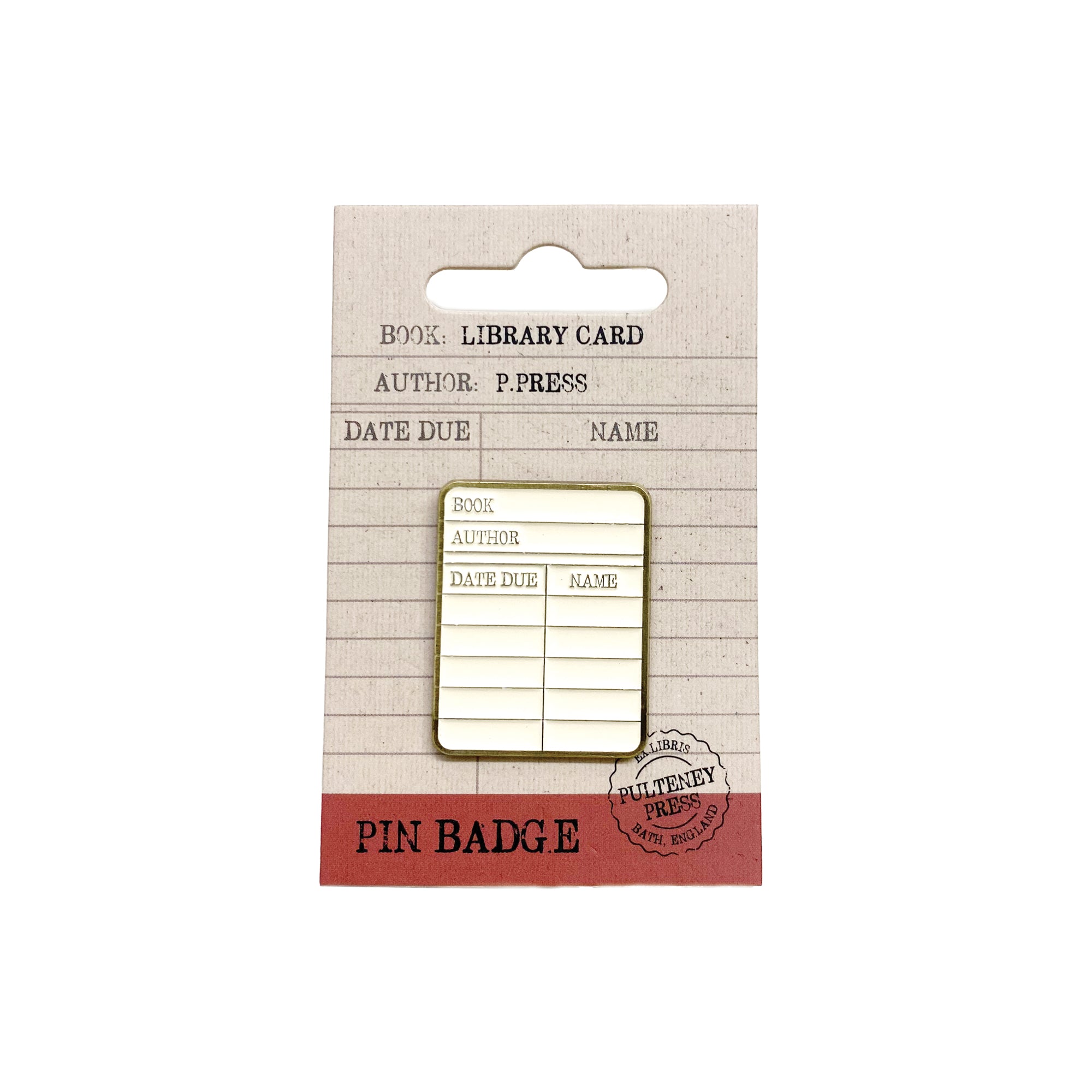 HMB Pulteney Press Library Card pin's émail blanc