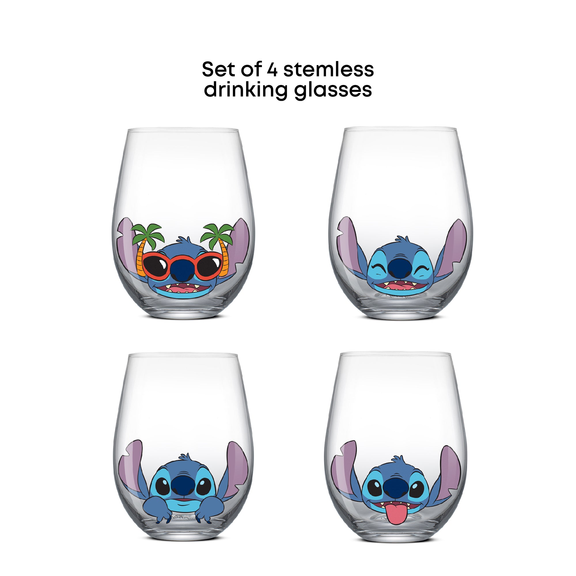 JoyJolt Stitch Silly Sips verres sans pied 4x56 cl