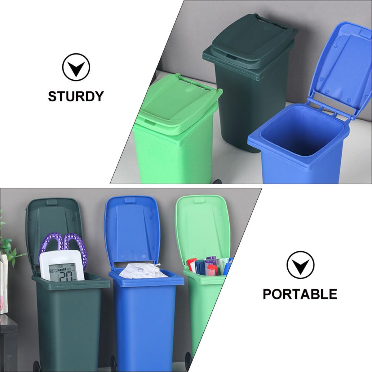 Alipis mini poubelles bureau couvercle plastique lot 3
