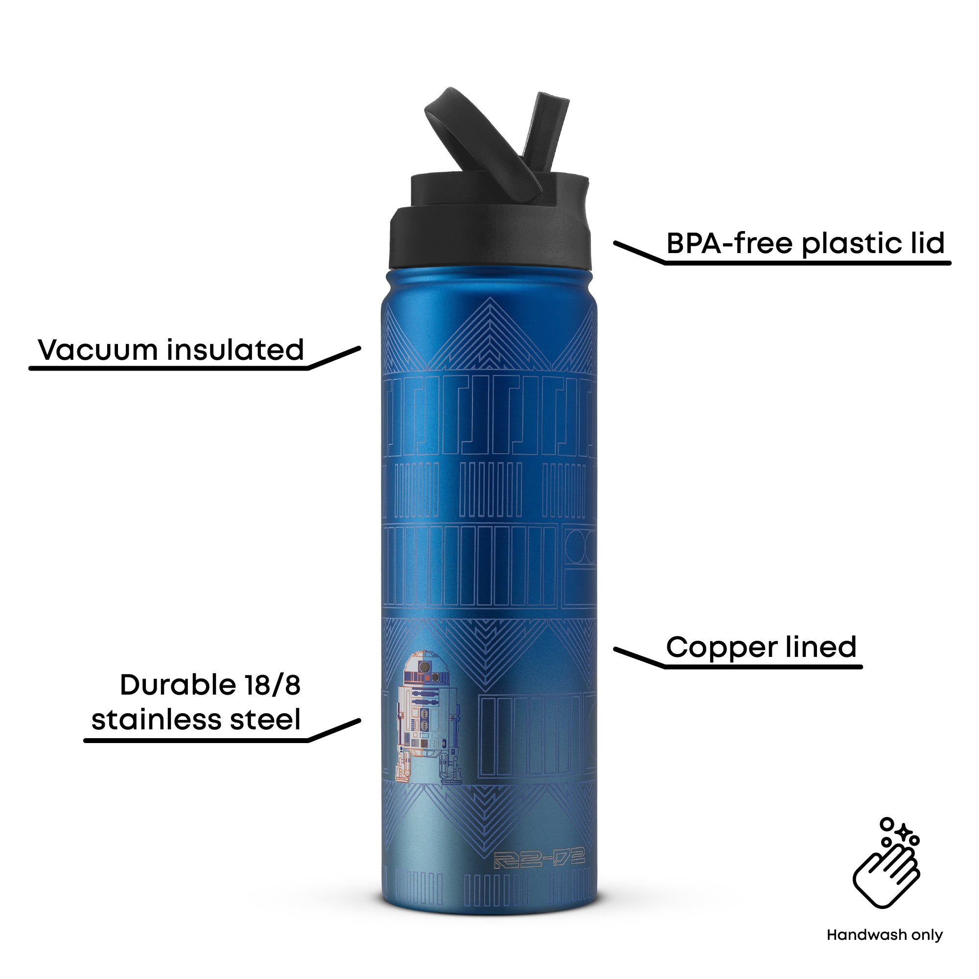 JoyJolt Star Wars Linear R2-D2 gourde inox 65 cl paille