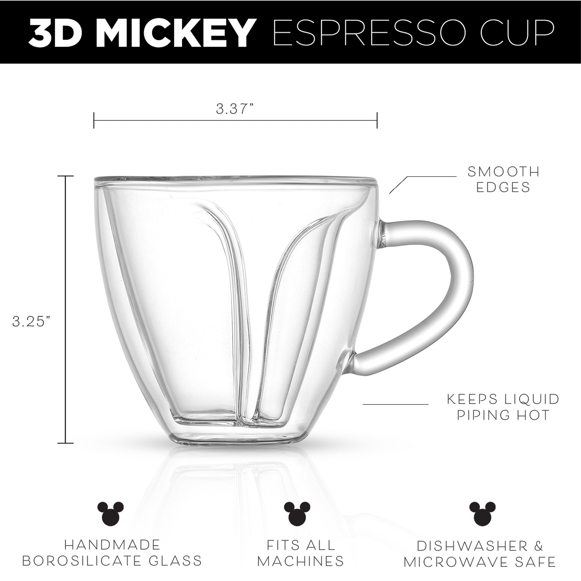 JoyJolt Disney Mickey Mouse tasse espresso double paroi 16 cl lot 2