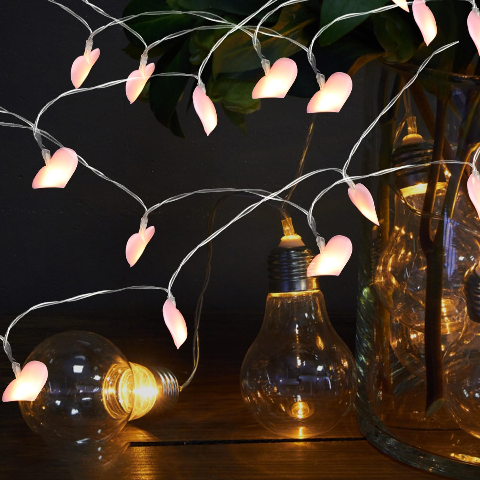 Alipis Cœur guirlande lumineuse tissu LED rose piles