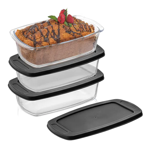 JoyJolt moules à cake verre lot de 3 avec couvercle 142 cl