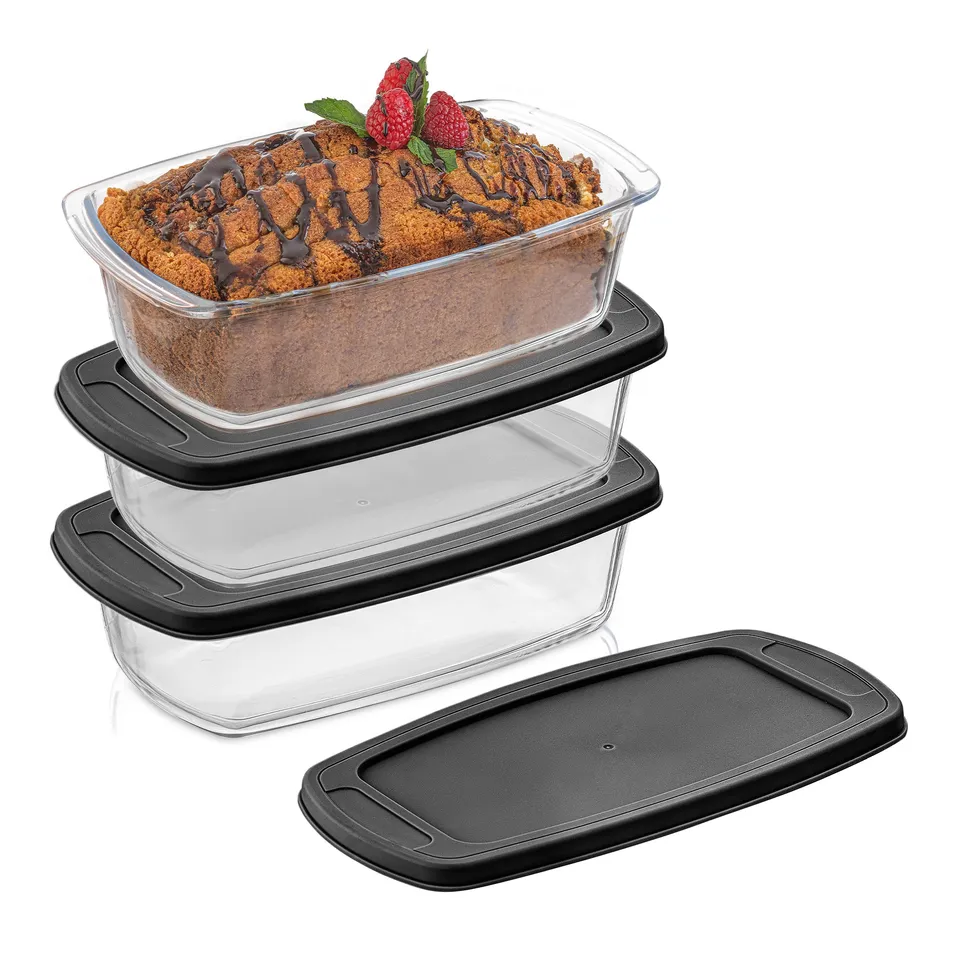 JoyJolt moules à cake verre lot de 3 avec couvercle 142 cl