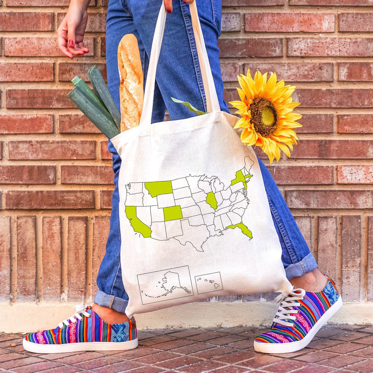 Trouvaille USA Map tote bag à colorier coton