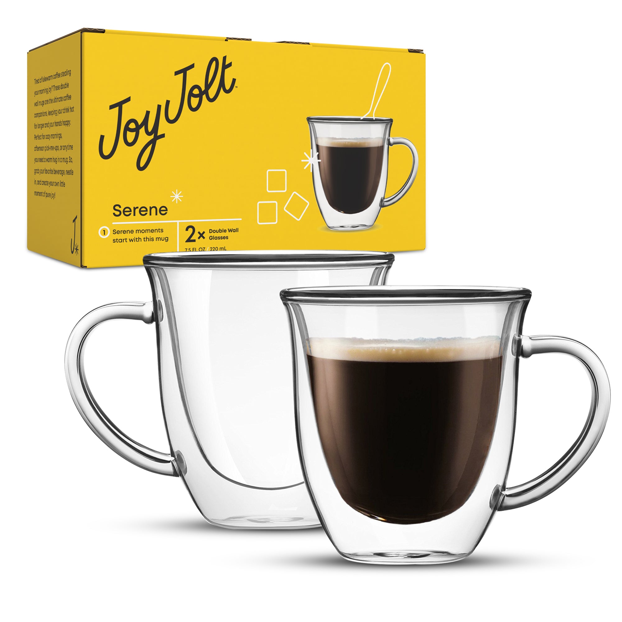 JoyJolt Serene tasse verre double paroi 22 cl lot de 2