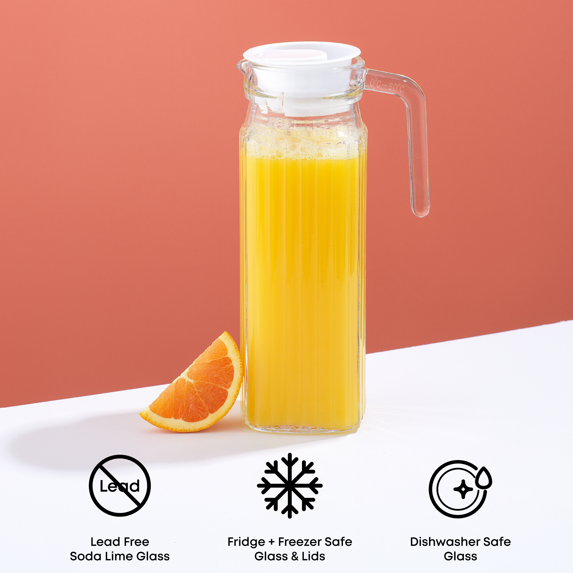 JoyJolt carafe en verre 1,18 L 40 oz avec couvercles