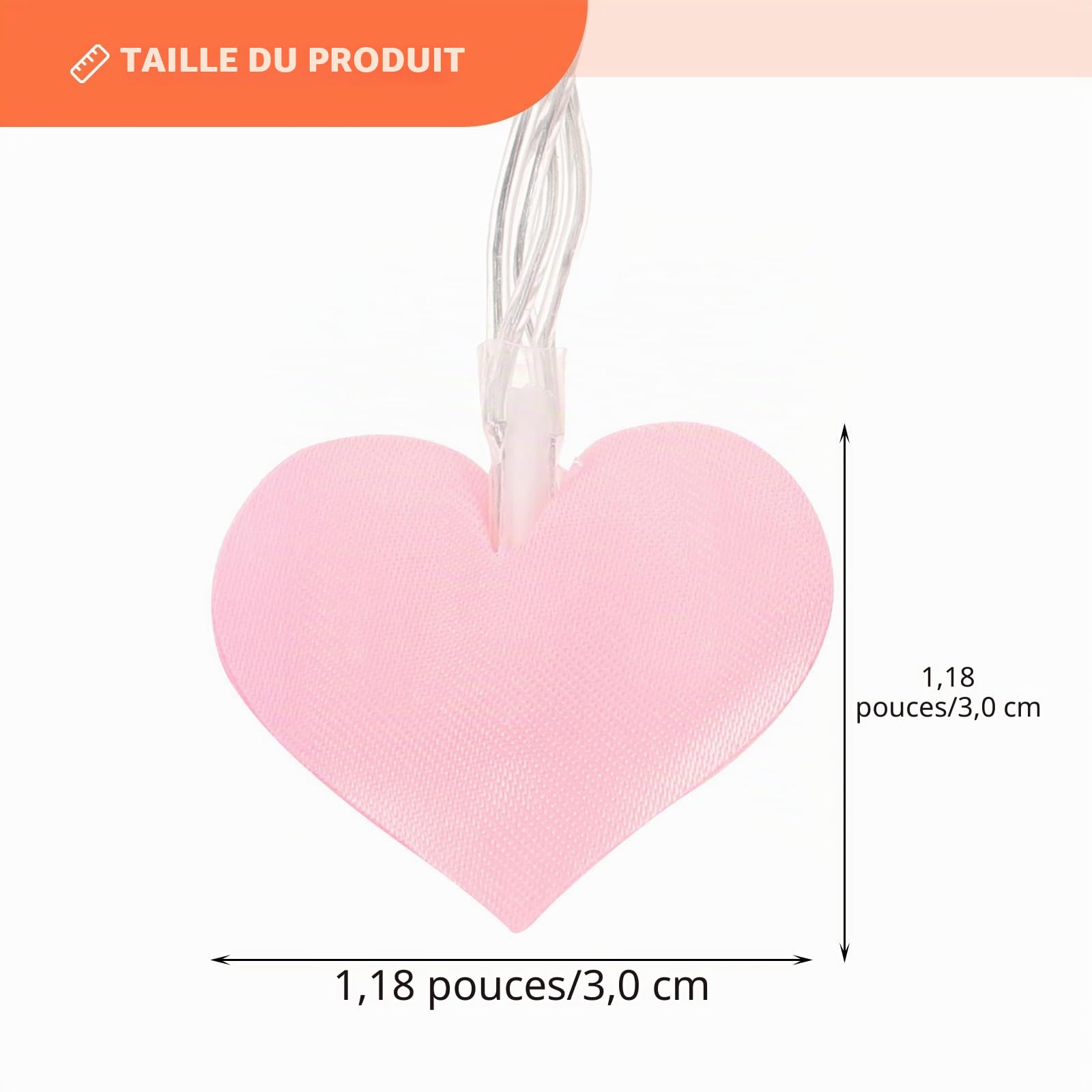 Alipis Cœur guirlande lumineuse tissu LED rose piles