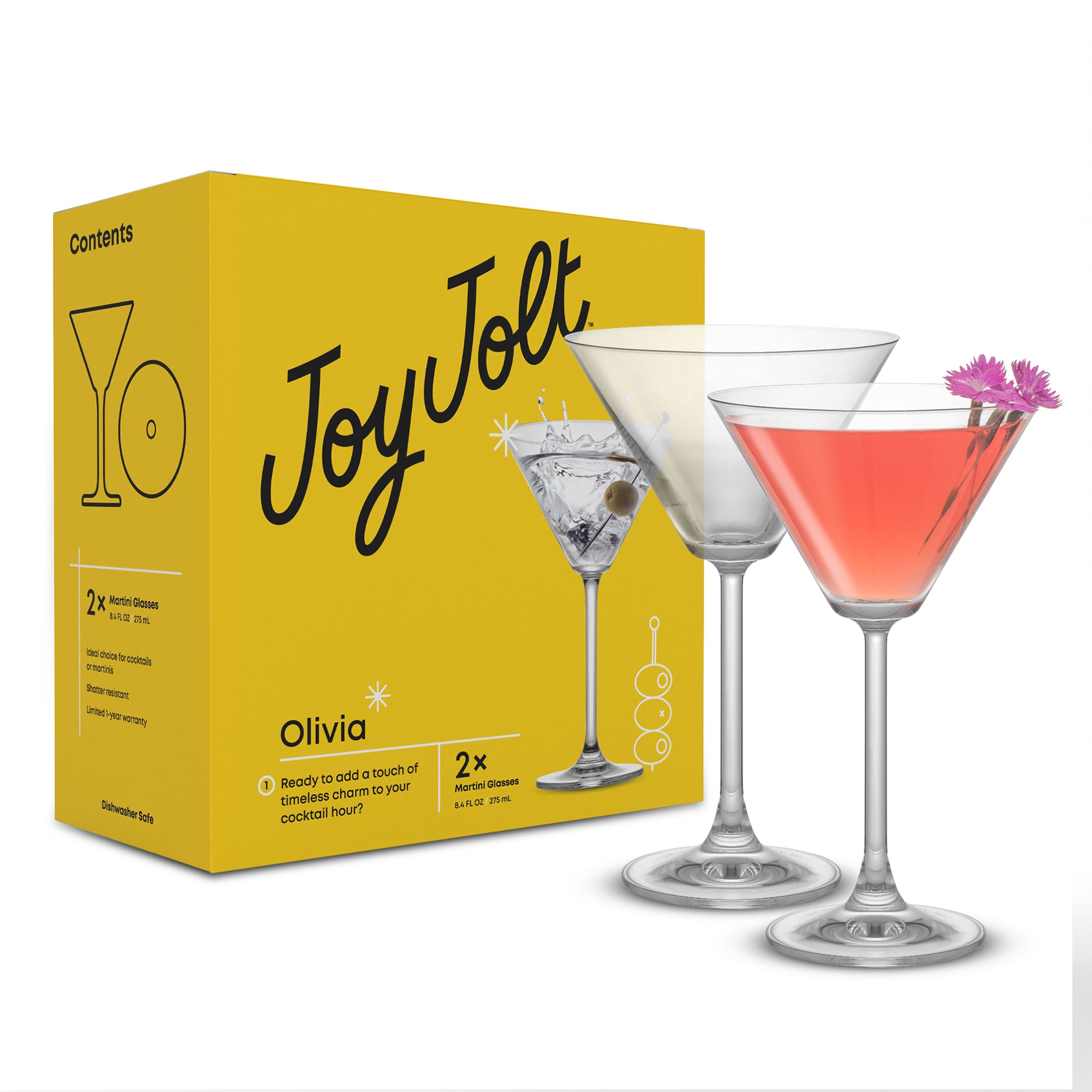 JoyJolt Olivia verres à martini lot de 2 25 cl cristal