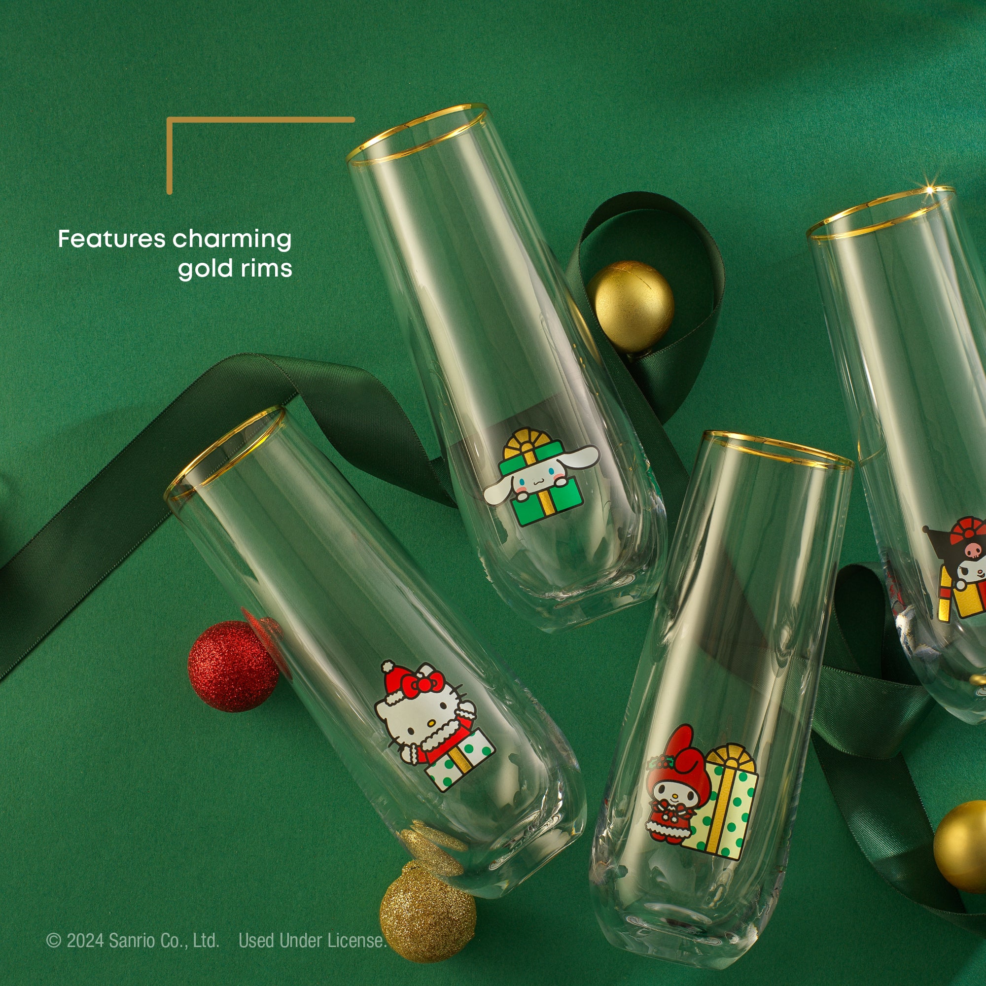 JoyJolt Hello Kitty flûtes sans pied lot 4 Noël 28 cl