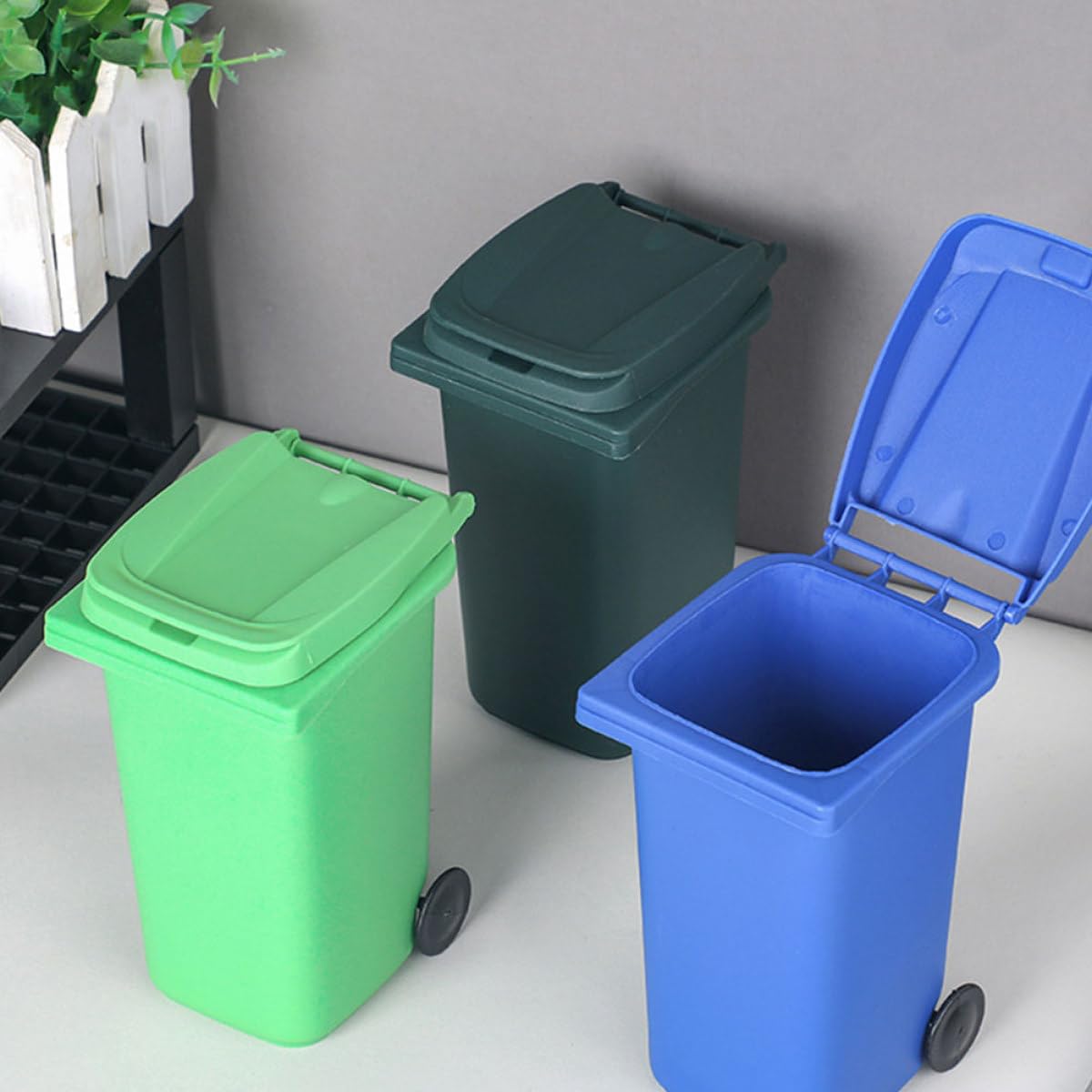 Alipis mini poubelles bureau couvercle plastique lot 3