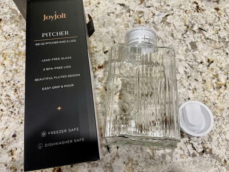 JoyJolt carafe en verre 1,18 L 40 oz avec couvercles