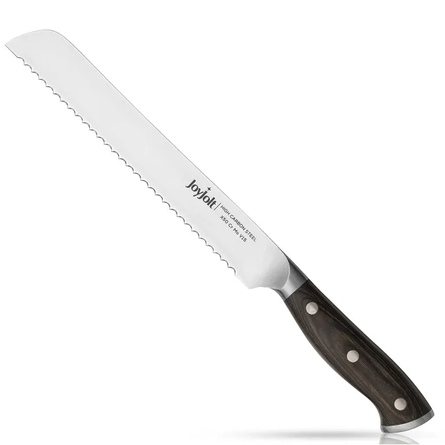 JoyJolt couteau à pain 20 cm lame dentelée acier manche bois