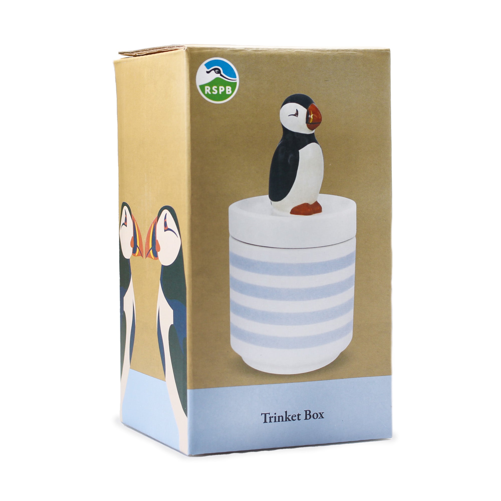 RSPB Puffin boîte à bijoux céramique bleue 14 cm
