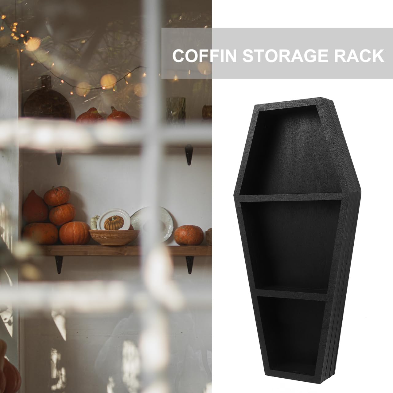 Alipis étagère murale cercueil noire 38 cm en bois