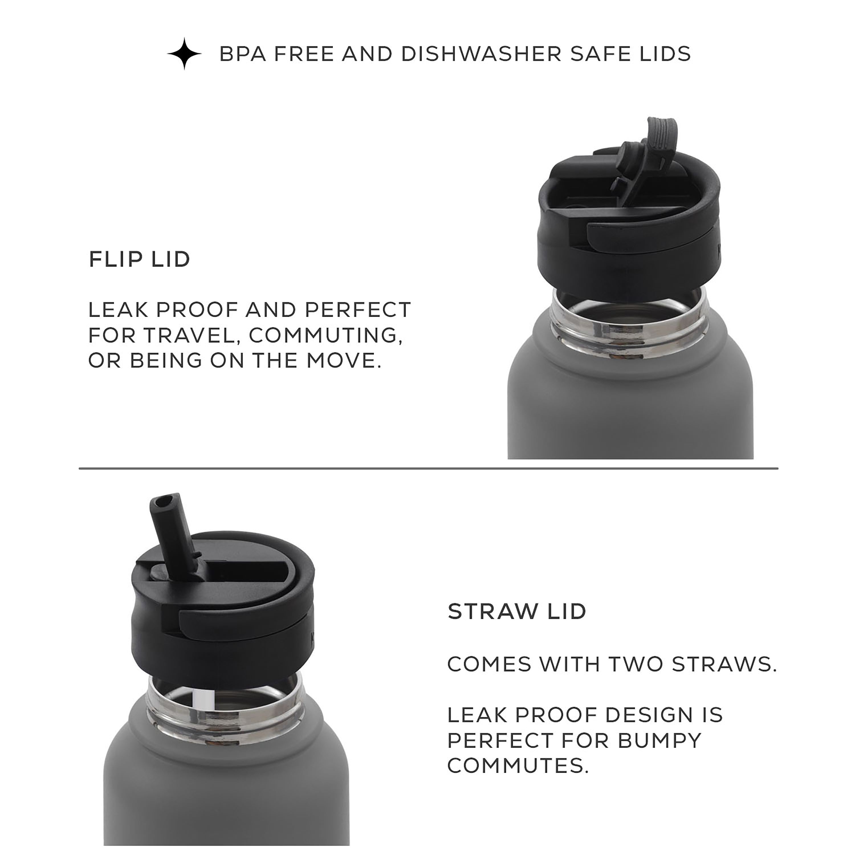 JoyJolt Vacuum Insulated gourde inox 95 cl noire 2 bouchons