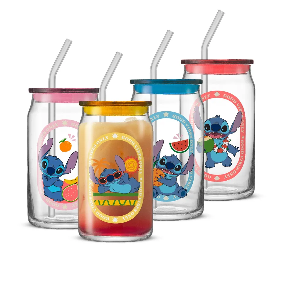 JoyJolt Stitch Island Vibes gobelets avec pailles 4x47 cl