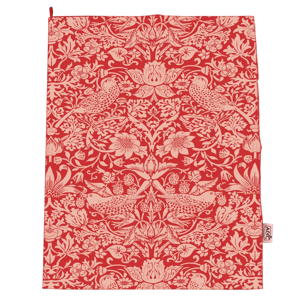 Arts & Crafts William Morris Strawberry Thief torchon coton framboise