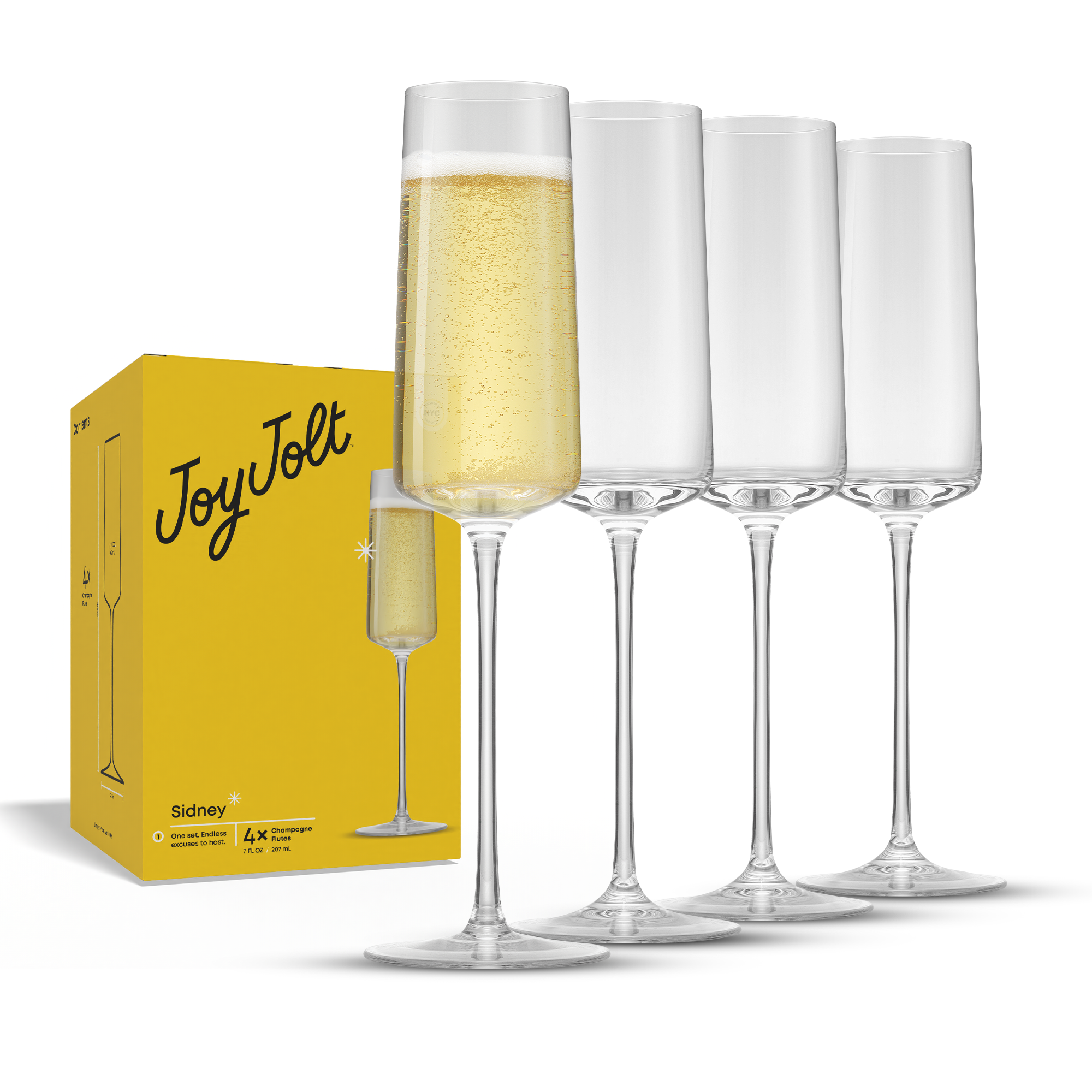 JoyJolt Sidney flutes à champagne 7 oz lot de 4 transparent cristal