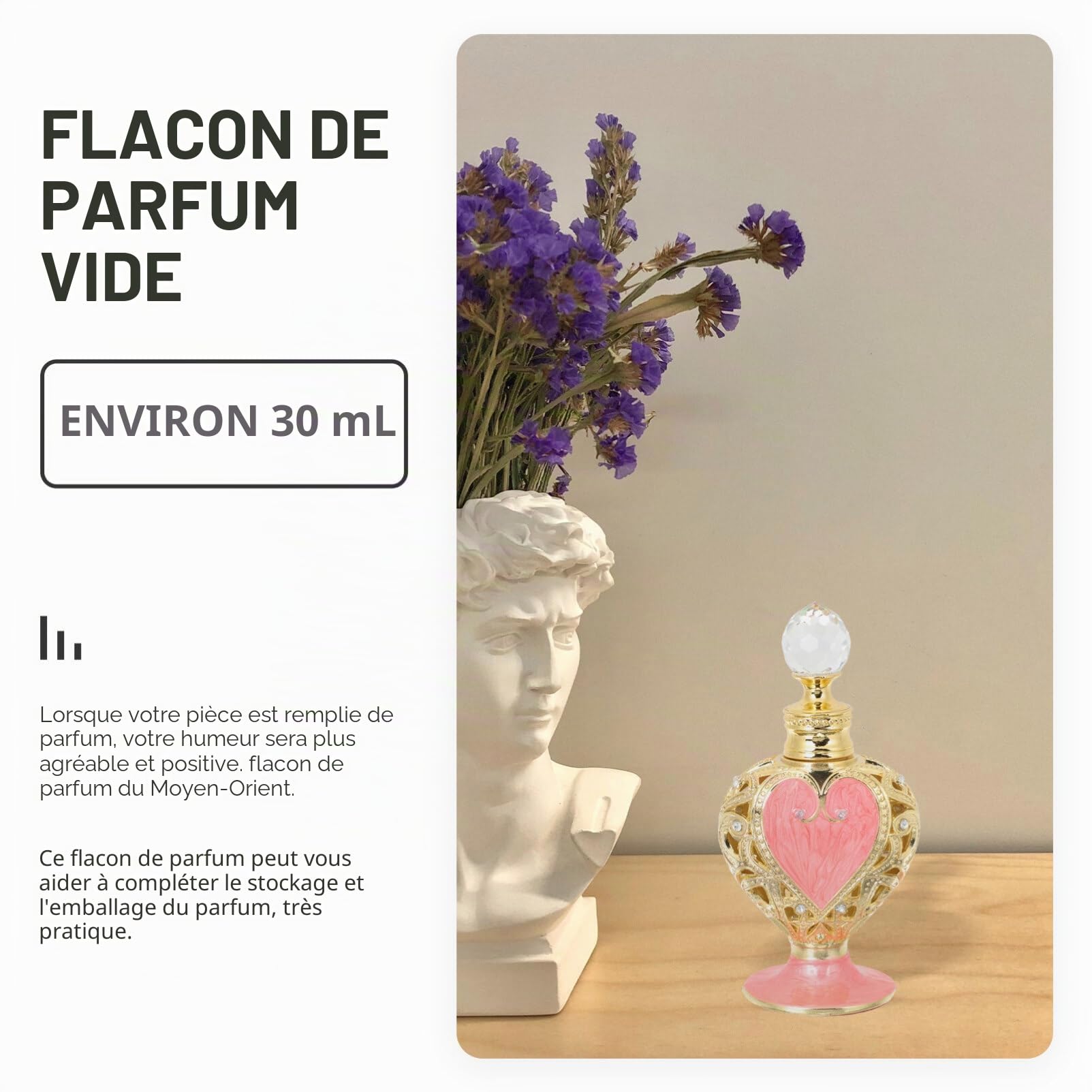 Alipis flacon parfum verre cœur vide 12,5 cm oriental