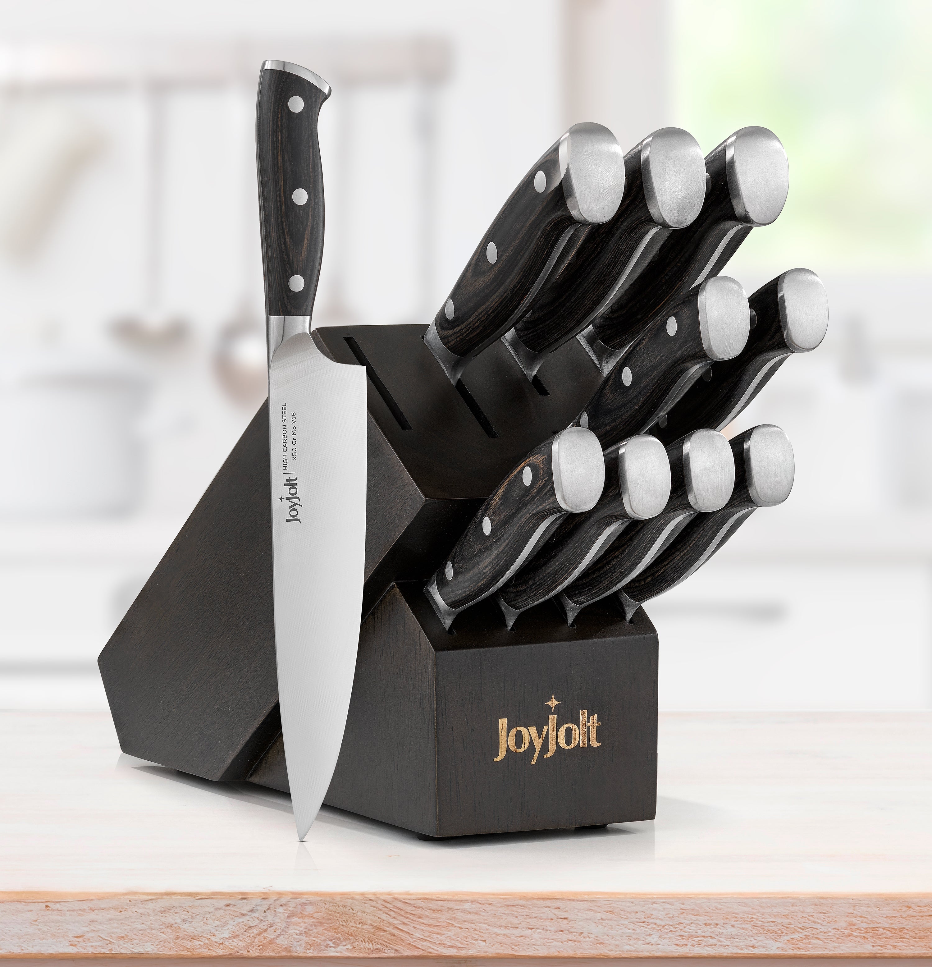 JoyJolt bloc 11 couteaux cuisine acier carbone