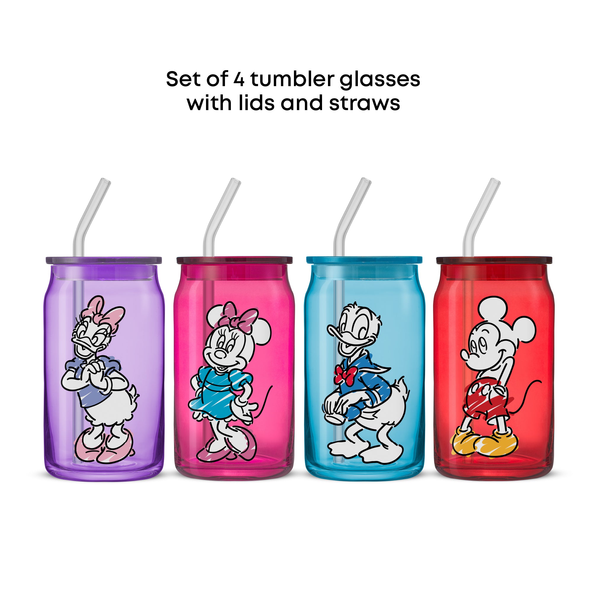 JoyJolt Mickey Mouse Friends Color Sketch gobelets lot de 4 couvercle