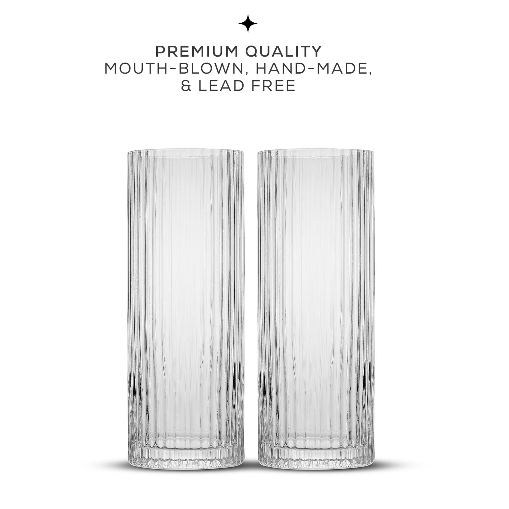 JoyJolt Elle Fluted Cylinder verres highball lot 2 47 cl