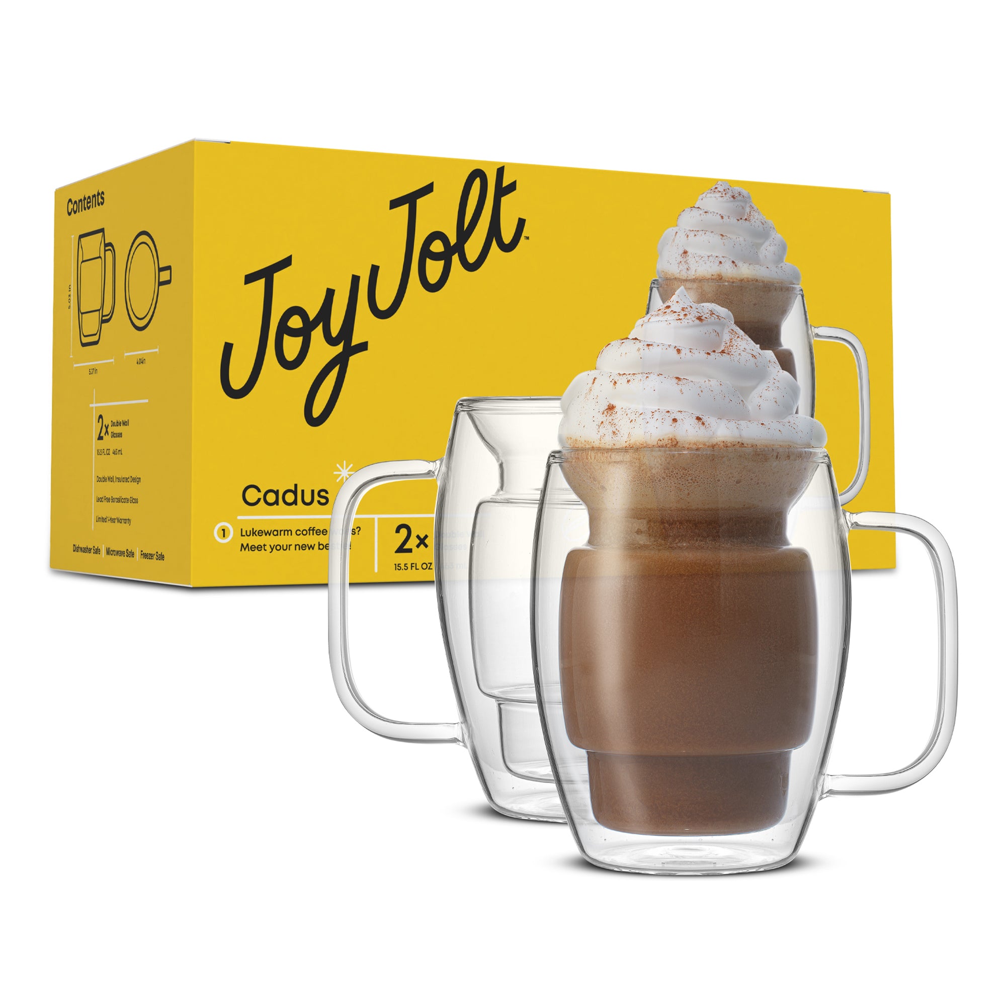 JoyJolt Cadus Double Wall mug verre 46 cl lot de 2