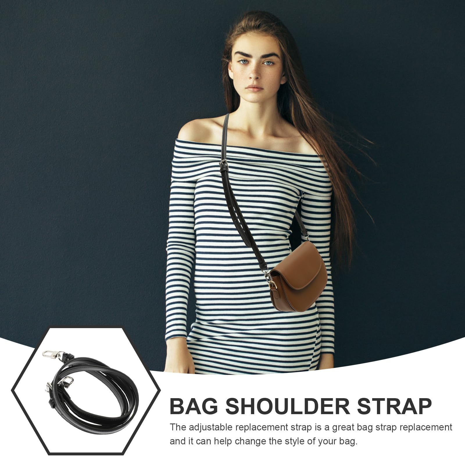 Alipis Sangle Sac Bandoulière Cuir PU Noire Réglable 90cm