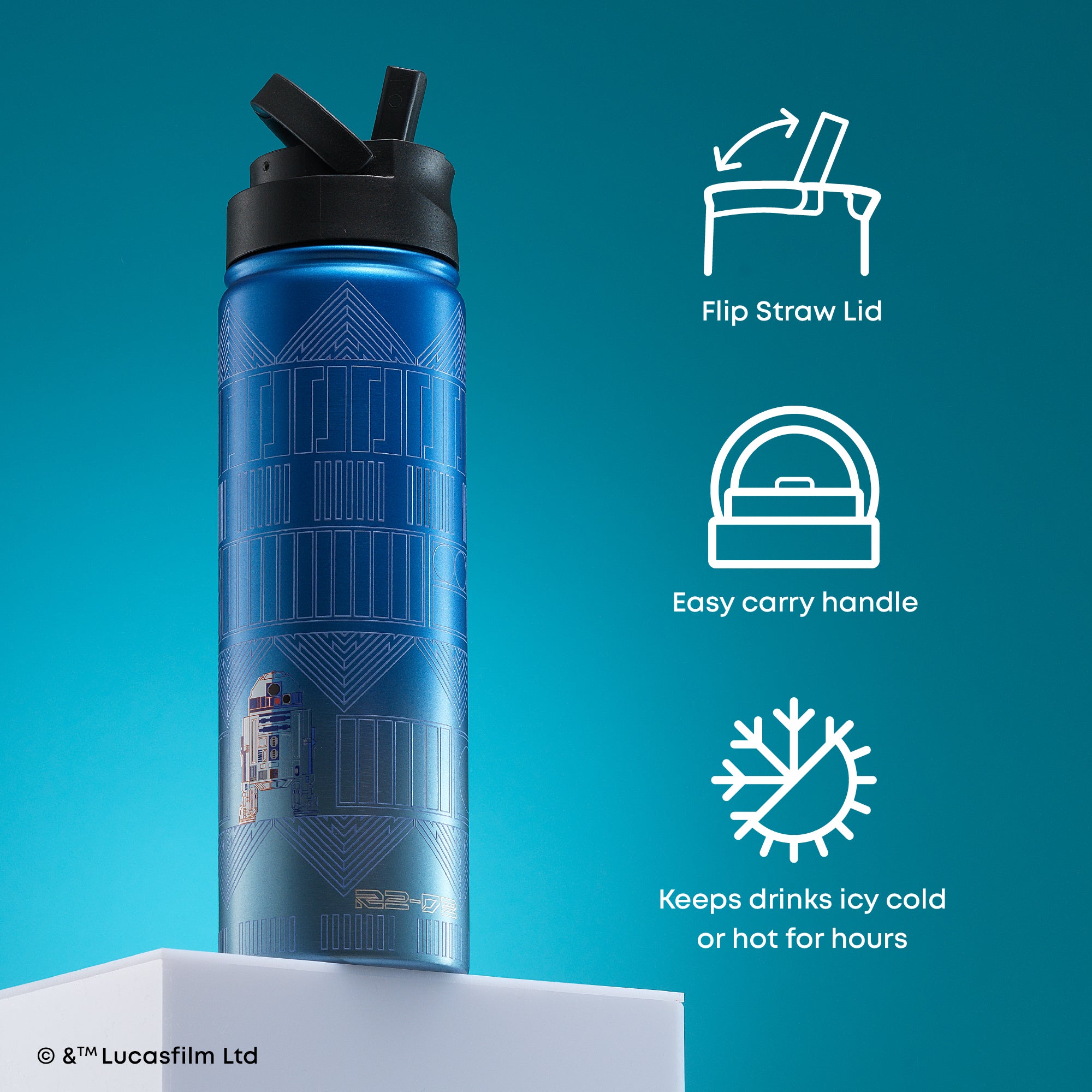 JoyJolt Star Wars Linear R2-D2 gourde inox 65 cl paille