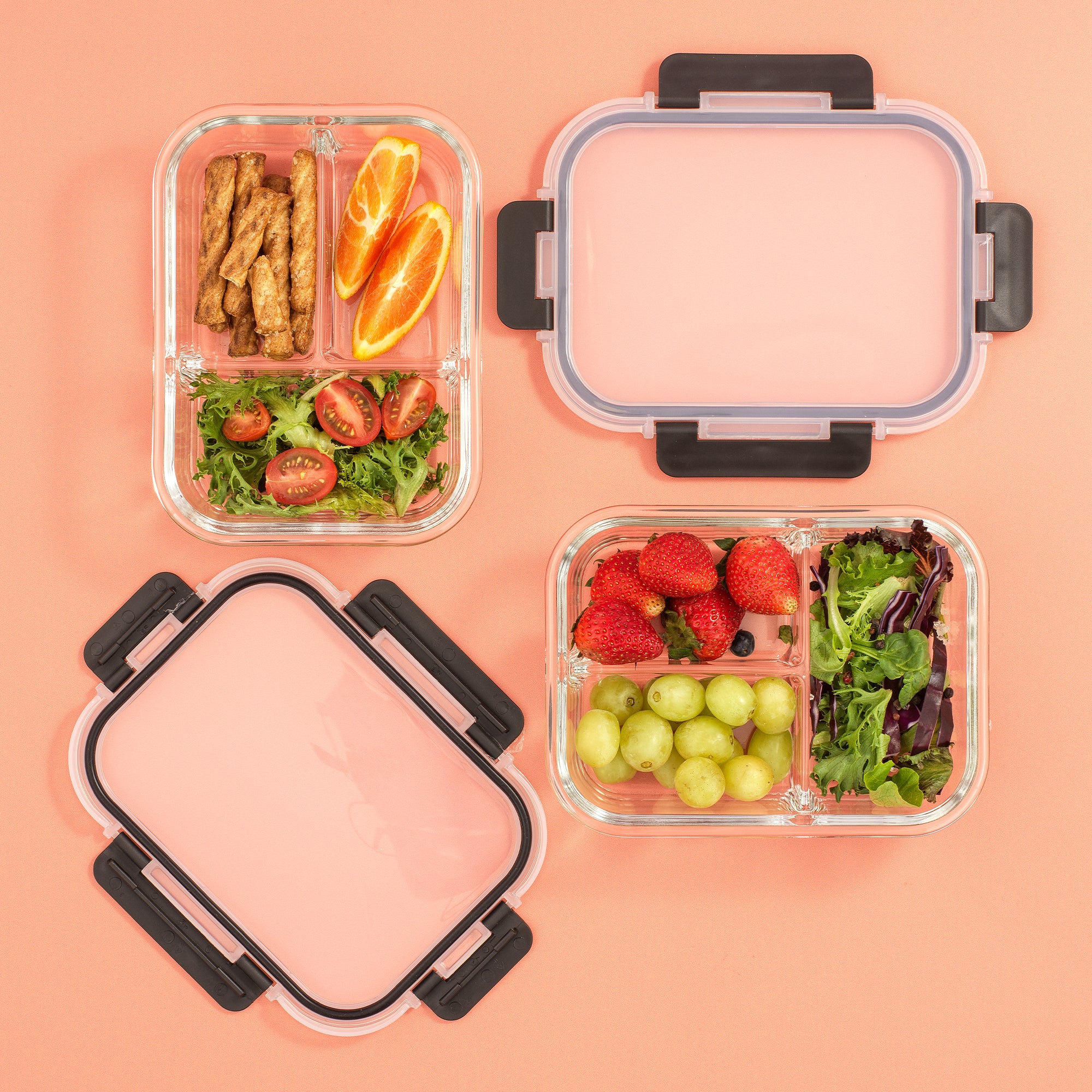 JoyJolt 3-Sectional boite verre repas lot 5 verre 89 cl 3 compartiments