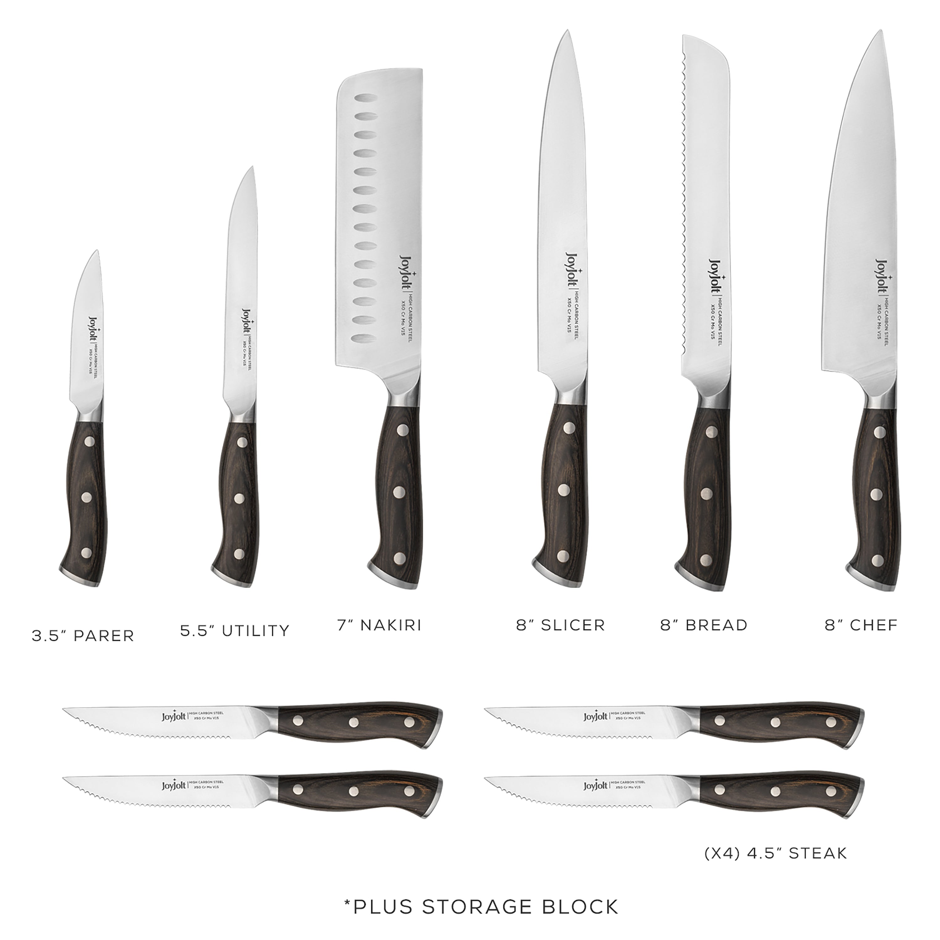 JoyJolt bloc 11 couteaux cuisine acier carbone
