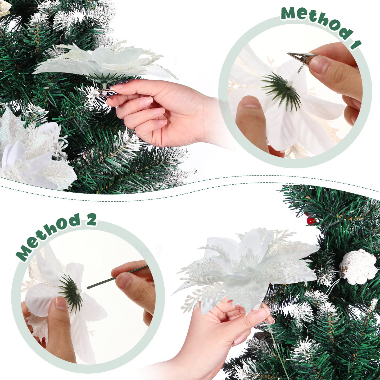 Alipis 12Pcs fleurs artificielles poinsettia blanches 12 pièces paillettes