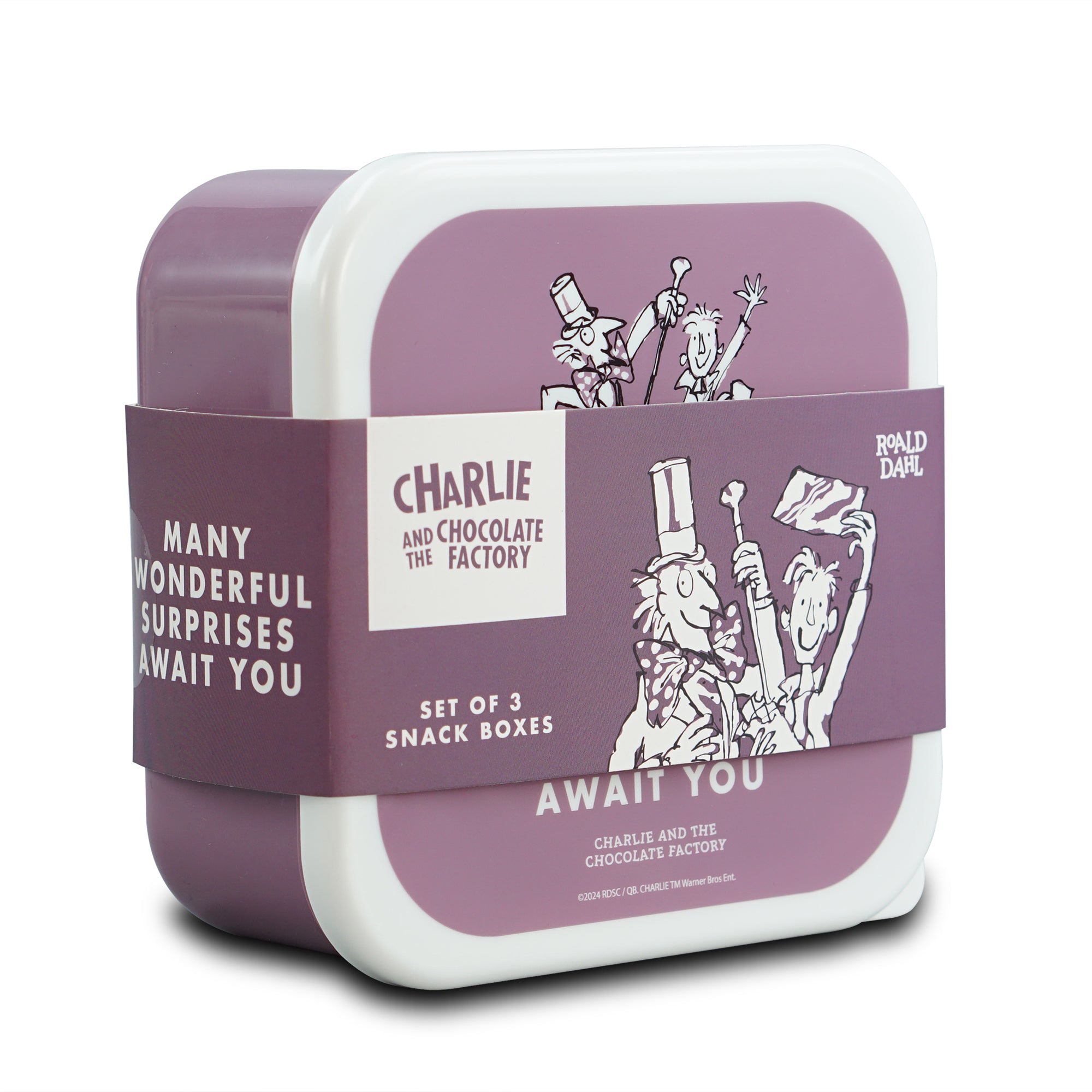 Roald Dahl Charlie lot 3 boîtes à goûter violettes