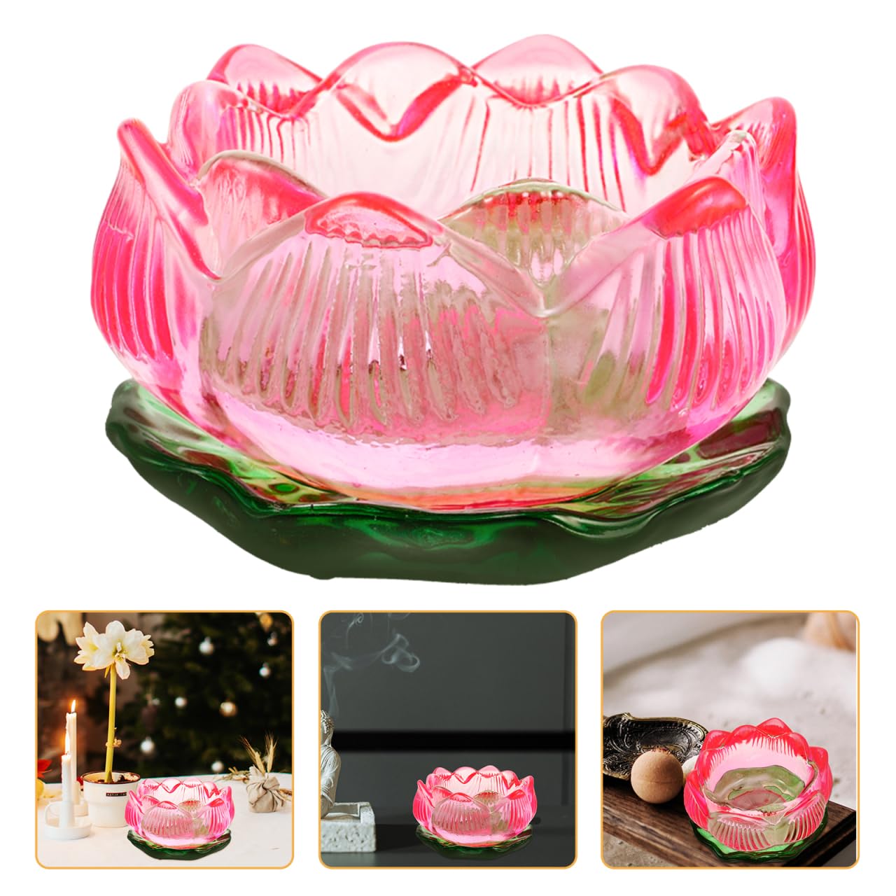 Alipis Bougeoir Lotus Verre Photophore Rose 8cm Fleur
