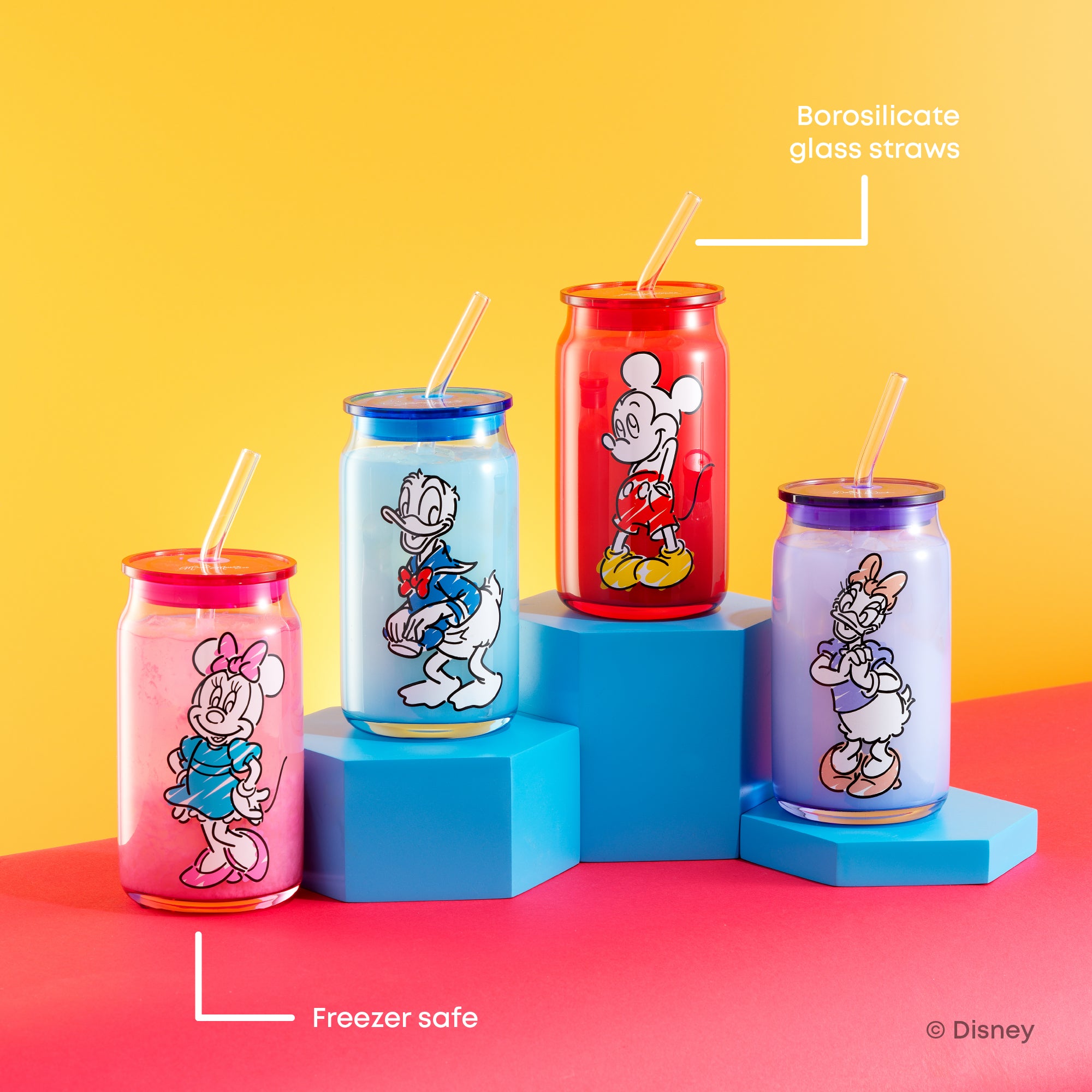 JoyJolt Mickey Mouse Friends Color Sketch gobelets lot de 4 couvercle