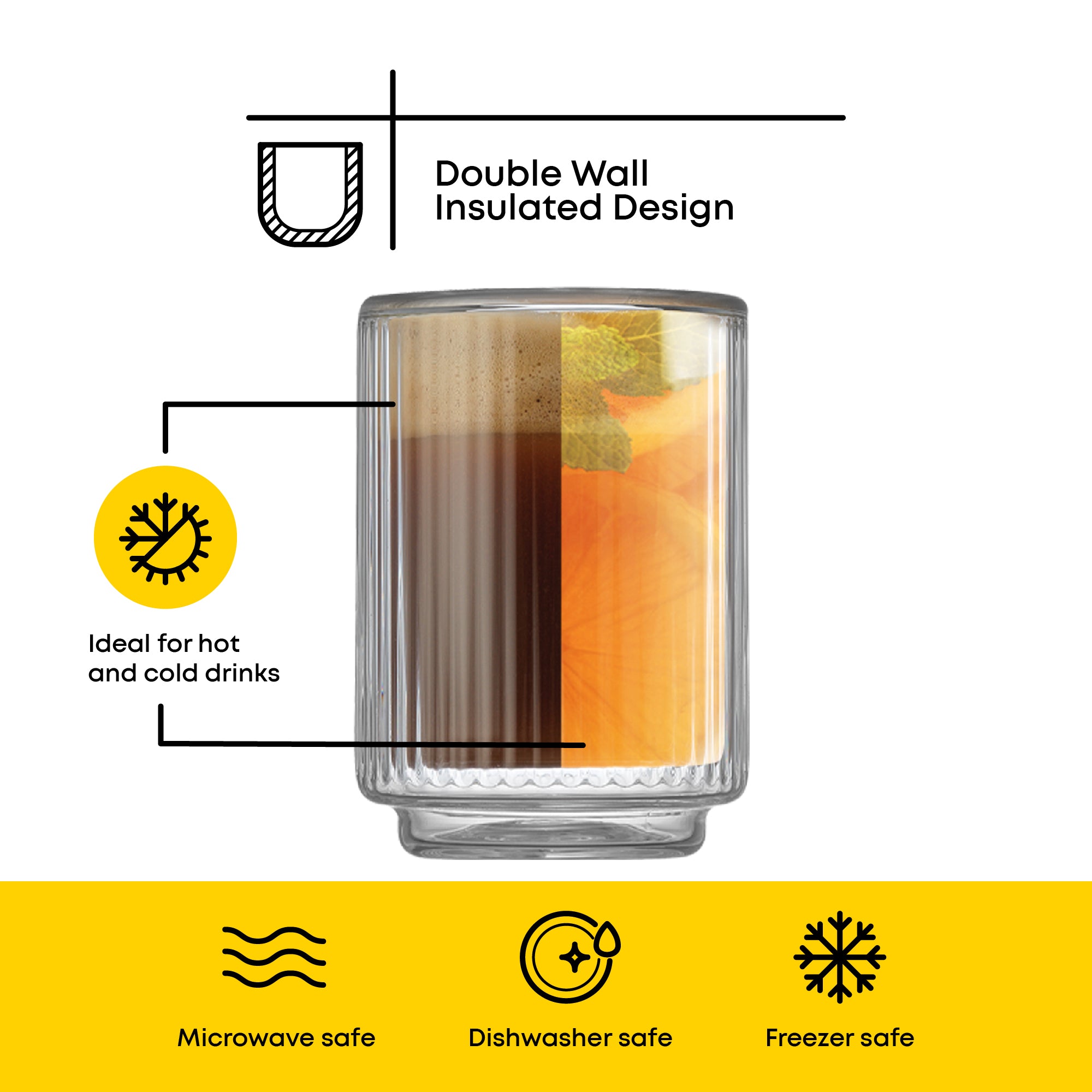 JoyJolt Haven verres espresso double paroi 4x7cl cannelés