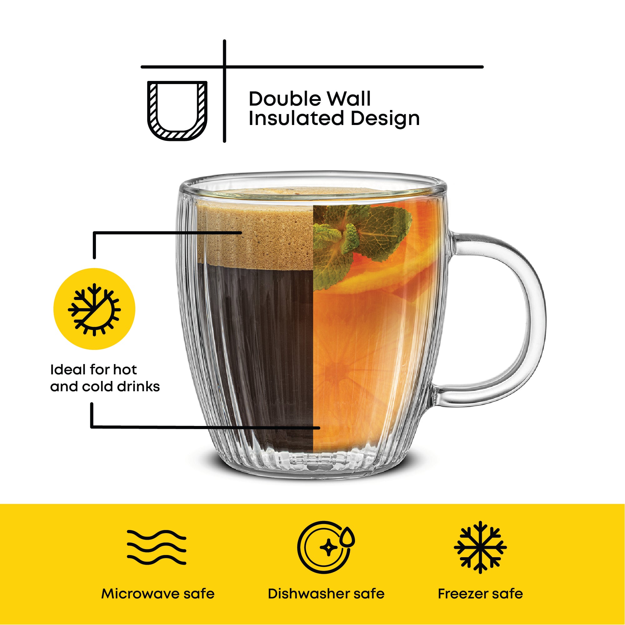 JoyJolt Savor verres espresso double paroi 2 x 16 cl cannelés