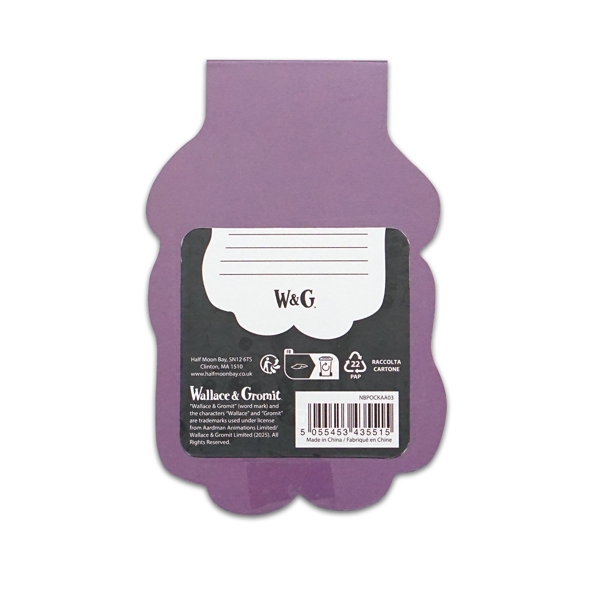 Wallace et Gromit Shaun carnet de poche violet