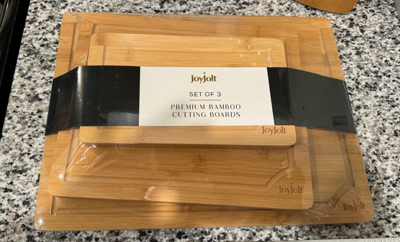 JoyJolt planches à découper bambou lot de 3 rainure jus