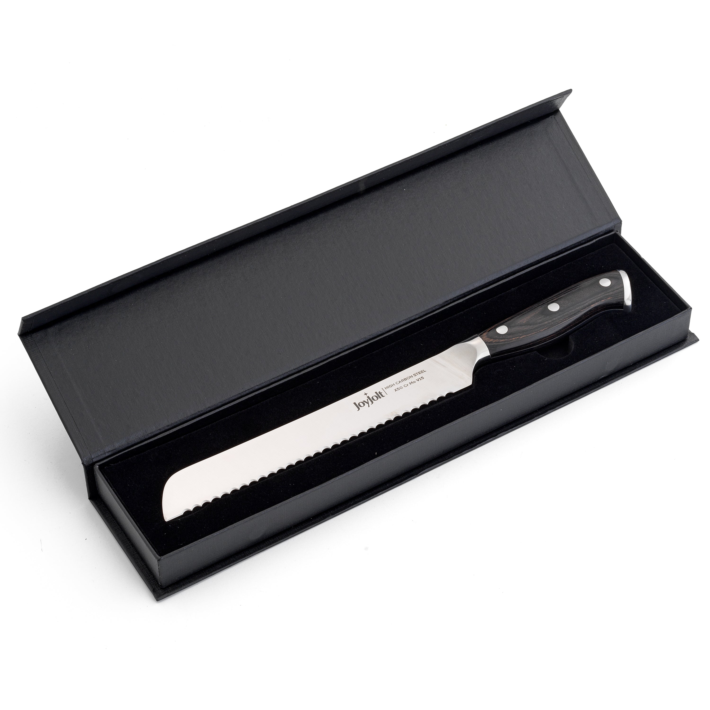JoyJolt couteau à pain 20 cm lame dentelée acier manche bois