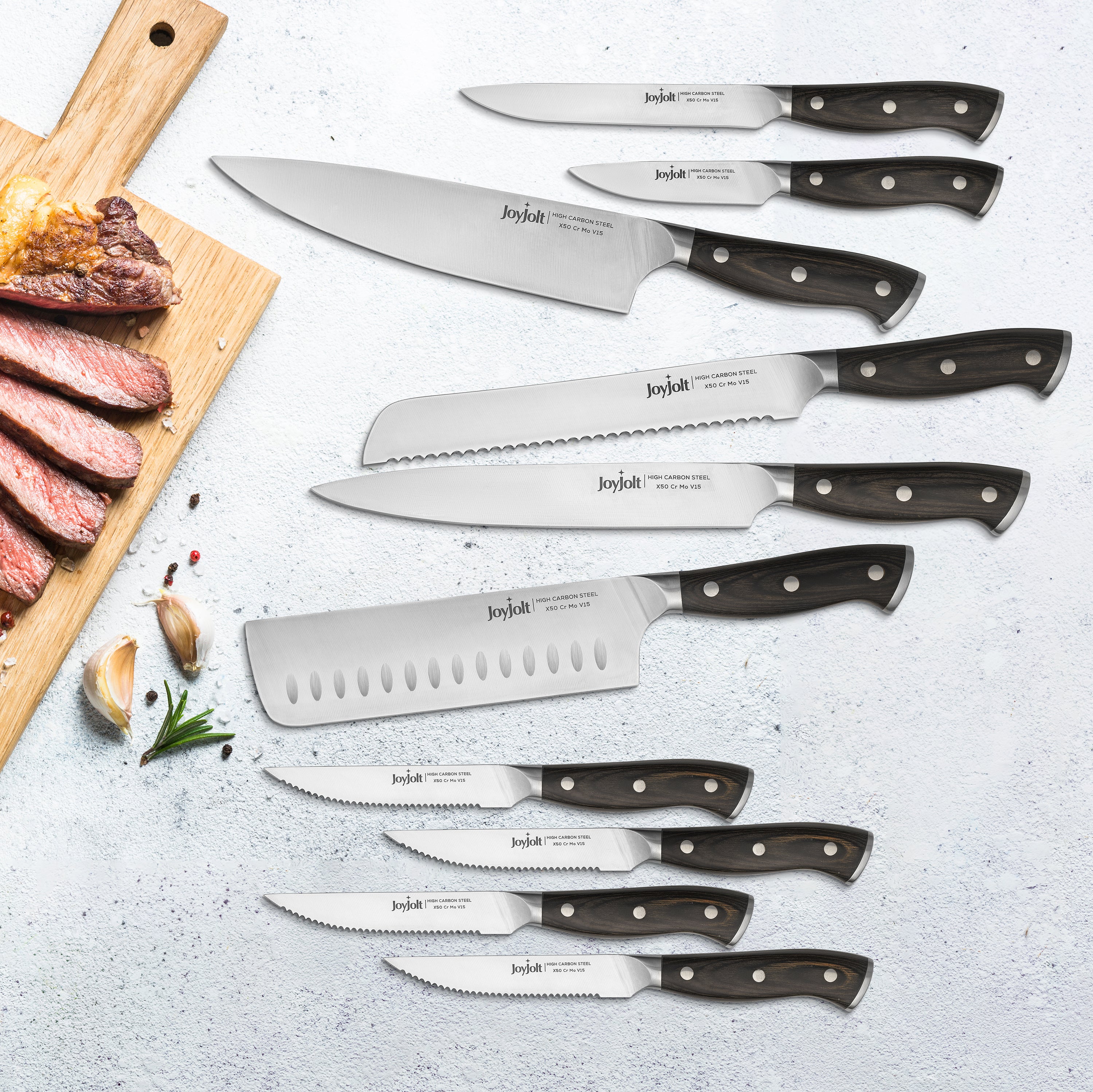 JoyJolt bloc 11 couteaux cuisine acier carbone
