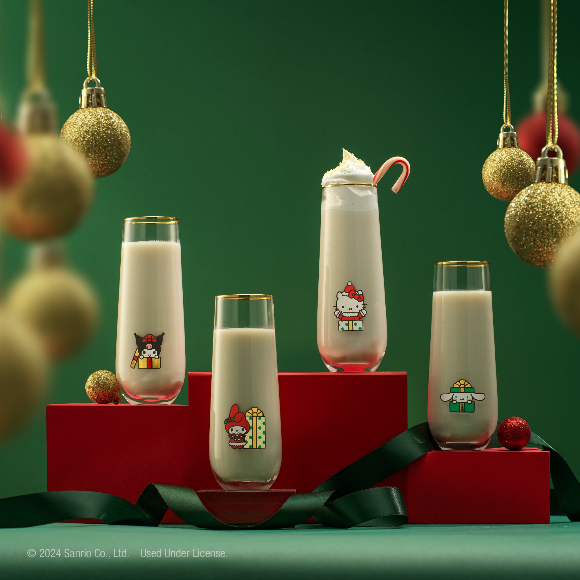 JoyJolt Hello Kitty flûtes sans pied lot 4 Noël 28 cl